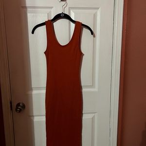SMALL AMBIANCE BURNT ORANGE RED DRESS WOMENS SIZE S BODYCON FIT SUMMER